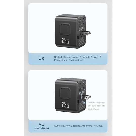 USAMS φορτιστής/αντάπτορας πρίζας CC309, USB & 2x USB-C, universal, 25W, μαύρος USAMS φορτιστής/αντάπτορας πρίζας CC309, USB & 2x USB-C, universal, 25W, μαύρος