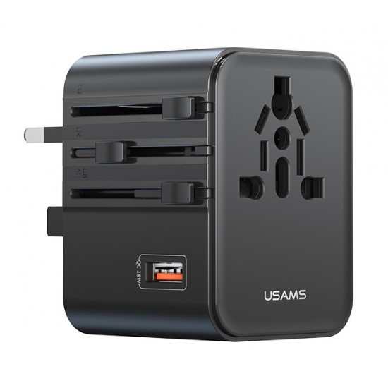 USAMS φορτιστής/αντάπτορας πρίζας CC309, USB & 2x USB-C, universal, 25W, μαύρος USAMS φορτιστής/αντάπτορας πρίζας CC309, USB & 2x USB-C, universal, 25W, μαύρος