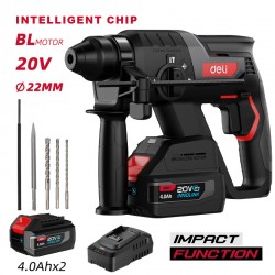 DELI κρουστικό σκαπτικό μπαταρίας DE-DC20-2D4, Brushless, 20V, 2x 4Ah, 2J