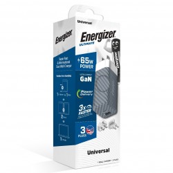 Φορτιστής Ταξιδίου Energizer A65MU PD65W Γρήγορης Φόρτισης 1 x USB-C 1 x USB-A   EU / UK / US Ασημί GaN Tech