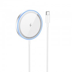 Ασύρματος Φορτιστής Hoco CW53 Quick Magnetic Magsafe 15W με καλώδιο USB-C 1.5m Ασημί