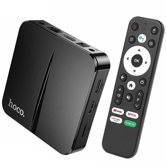 Hoco. DQ09 Barco TV Box 4K UHD 60Fps με WiFi RJ45 4GB RAM + 64GB ROM v5.0 Android 12 Δεν είναι συμβατό με τις εφαρμογές Cosmote TV και Netflix.